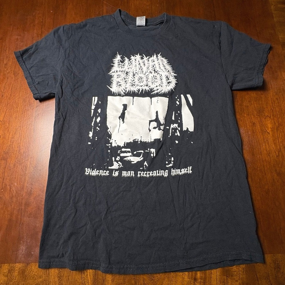 Lunar Blood Violence Is Man Recreating Himself Band Tee Black Medium